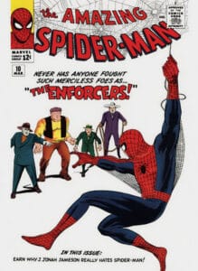 Cover of The Amazing Spider-Man issue 10 featuring the first appearance of The Enforcers. EzComicBuyer pays top cash for vintage Silver Age key issues.