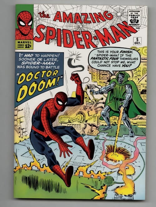 Cover of The Amazing Spider-Man issue 5 featuring a battle with Doctor Doom. EzComicBuyer pays maximum cash for early Silver Age Marvel comic books.